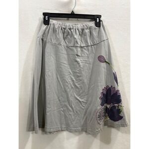 Greater Good Network Gray Organic Cotton Floral Embroidered A-Line Skirt Medium